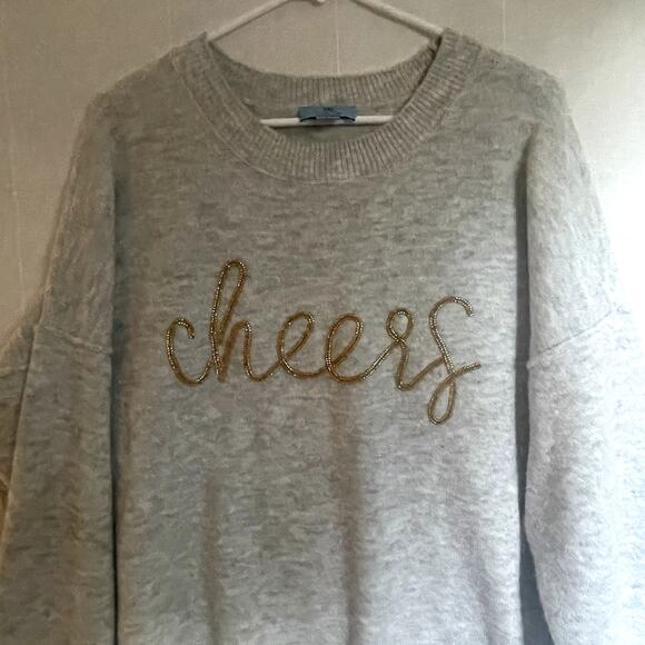 CeCe Heather Gray Cheers Sweater NWOT Size LG #holiday - Picture 1 of 6